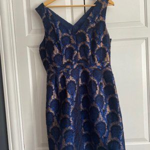 J Crew Dress - Size 12 - Black, Blue and Gold - Cocktail Dress